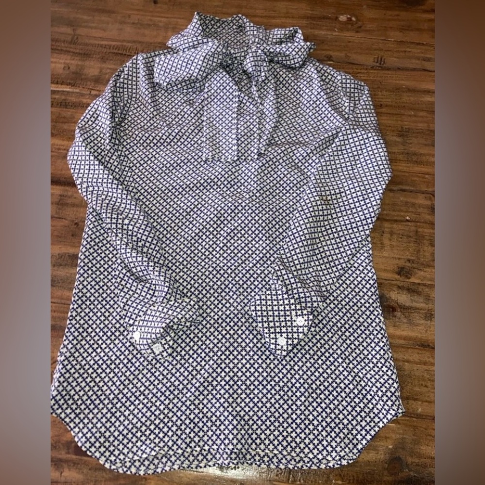 Stella McCartney Navy and White Geometric Tie-Neck Shirt